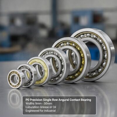 P0 Precision Single Row Angular Contact Bearing in Widths 9mm to 50mm and Lubrication Grease or Oil Engineered for Industrial